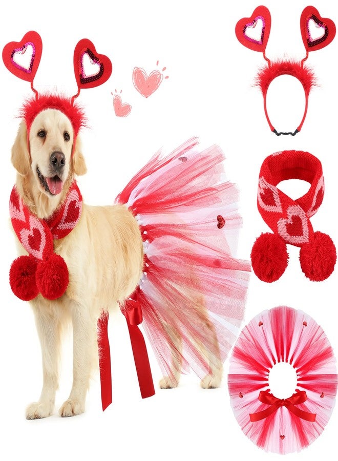 طقم أزياء عيد الحب للكلاب من SilTriangle مكون من 3 قطع، يشمل طوق رأس أحمر على شكل قلب، وفستان توتو للكلاب، وتنورة توتو لطيفة للحيوانات الأليفة، ووشاح أحمر للحيوانات الأليفة متوسطة الحجم، وإكسسوارات ملابس العيد. - Image 1